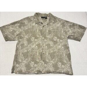 Vintage OP Shirt Mens Large Beige Floral Hawaiian Palm Leaves Surfcore 90’s